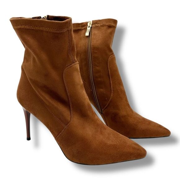 IDIFU Chestnut Brown Suede Side-zip Stiletto Ankle‎ Boot Sz 8 - Picture 2 of 12
